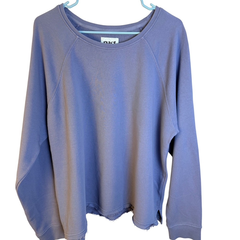 Pact Granite Parker Raw-Hem Sweatshirt XL Purple Blue Organic Cotton GOTS NEW